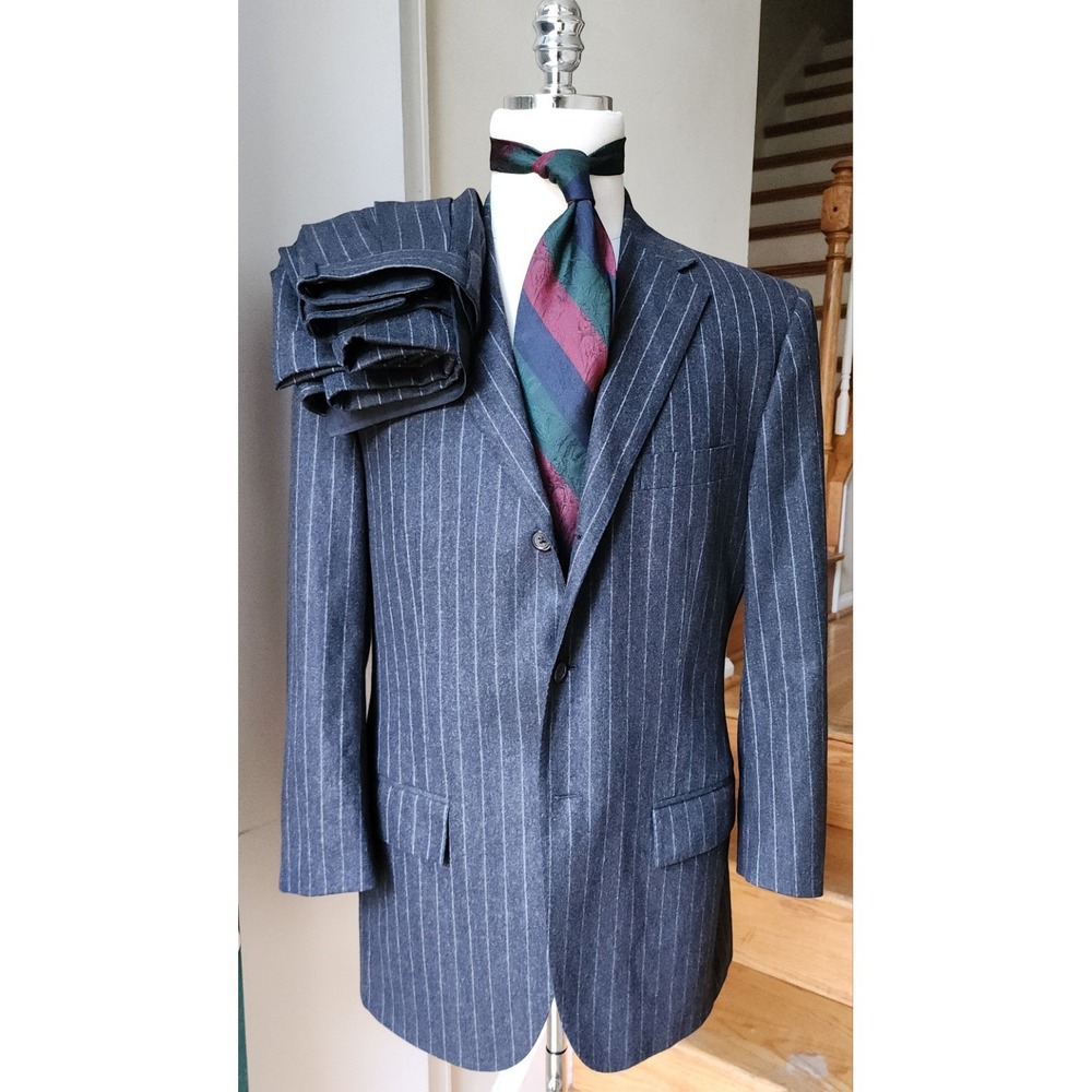 Polo Ralph Lauren x Corneliani Italy Wool Pinstripes Suit Sz 38R Pants 32"x26.5"